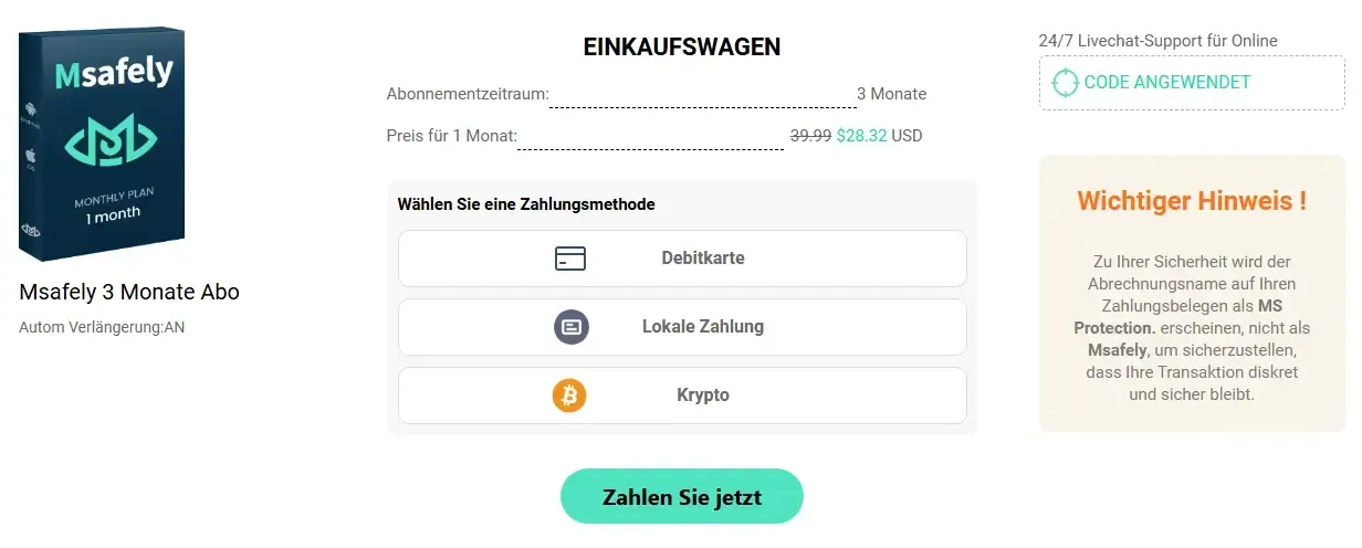 Schritt 4 der Anmeldung bei Msafely